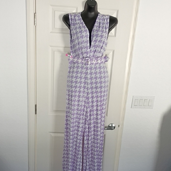 Pants - Purple Houndstooth Sleeveless Maxi Dress